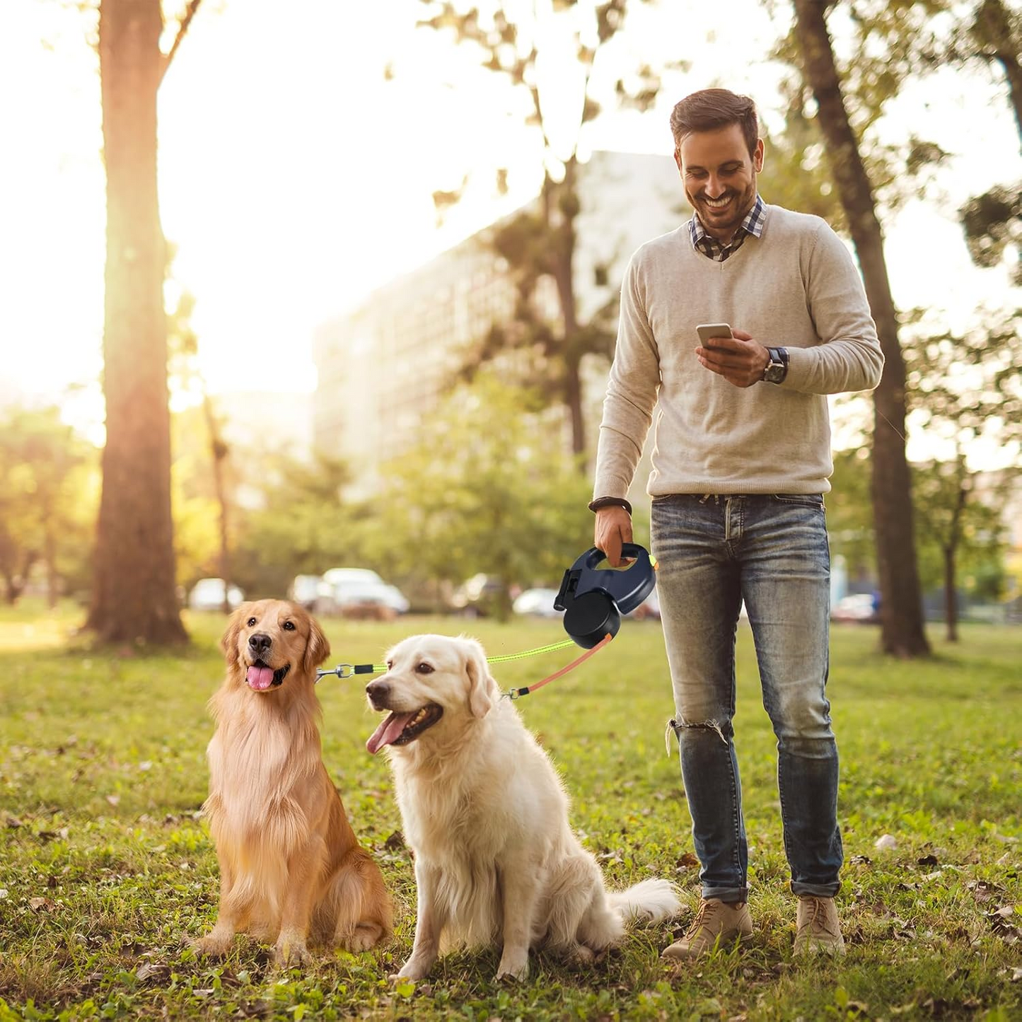 FurHaven Dual Dog Leash — Tangle-Free Retractable Leash for Walking 2 Dogs (Ships from USA)