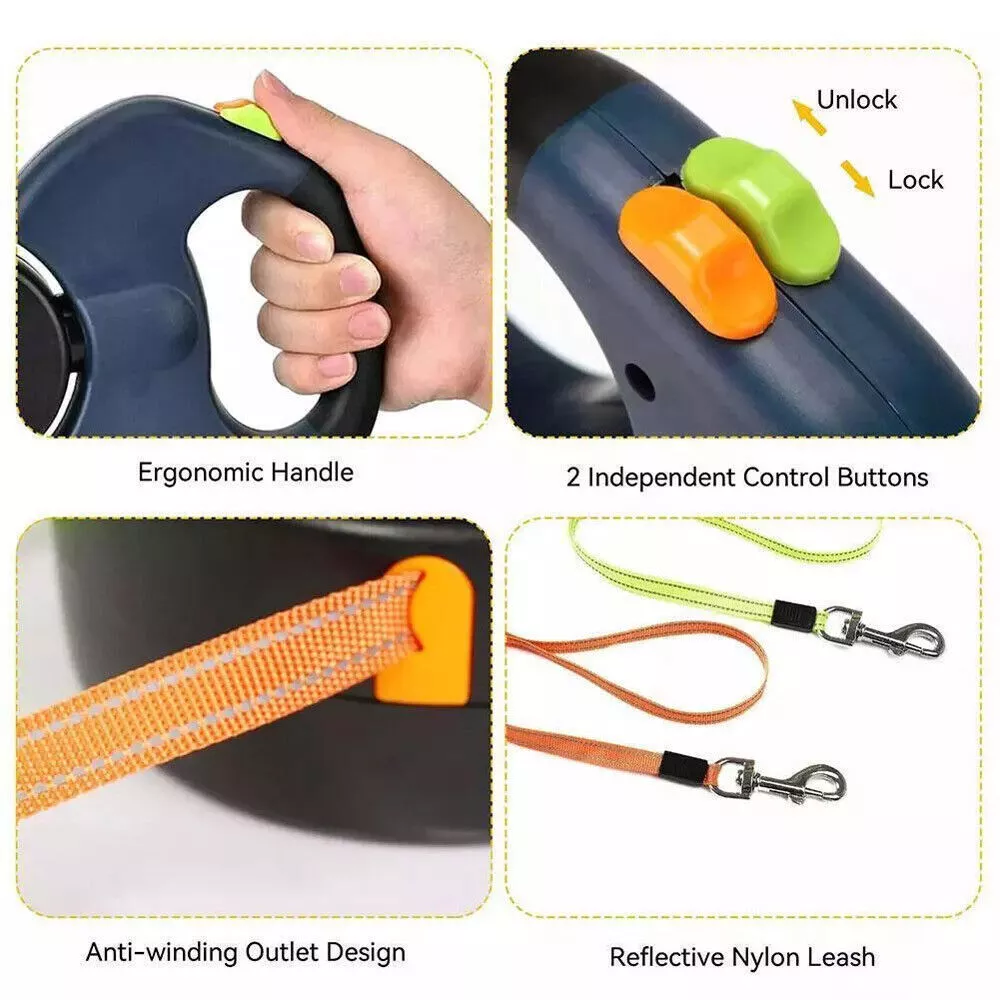 FurHaven Dual Dog Leash — Tangle-Free Retractable Leash for Walking 2 Dogs (Ships from USA)