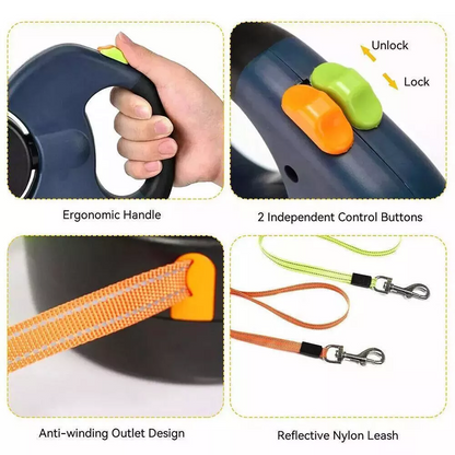 FurHaven Dual Dog Leash — Tangle-Free Retractable Leash for Walking 2 Dogs (Ships from USA)