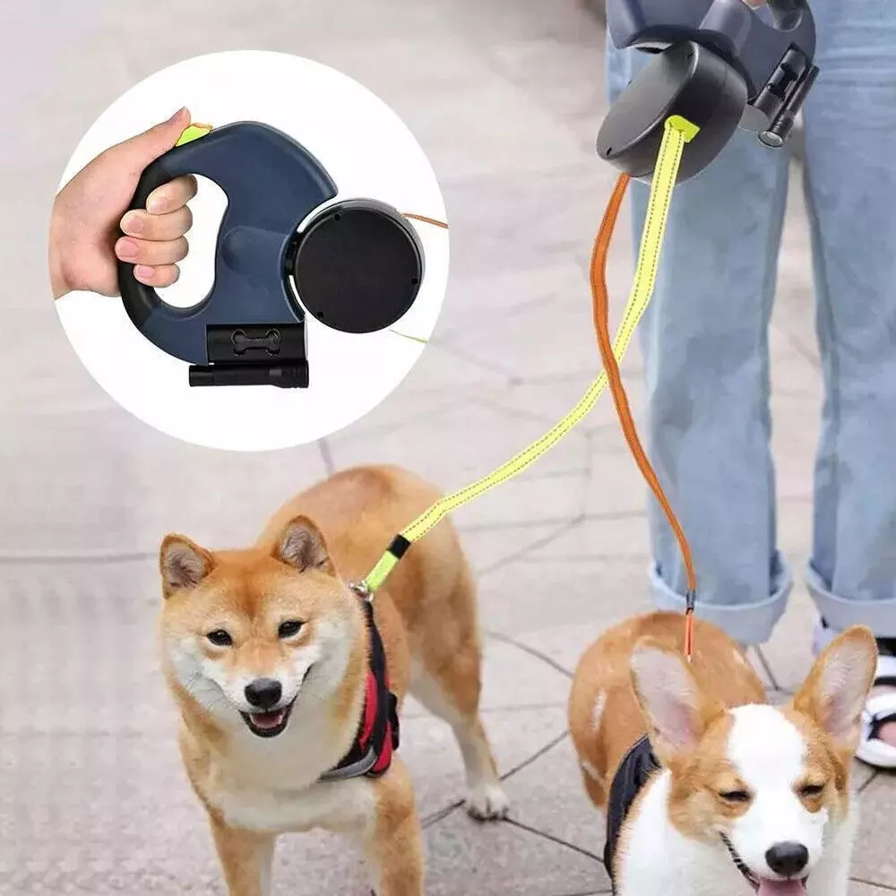 FurHaven Dual Dog Leash — Tangle-Free Retractable Leash for Walking 2 Dogs (Ships from USA)