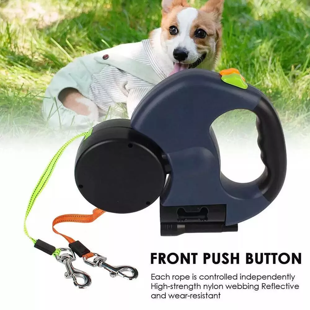 FurHaven Dual Dog Leash — Tangle-Free Retractable Leash for Walking 2 Dogs (Ships from USA)