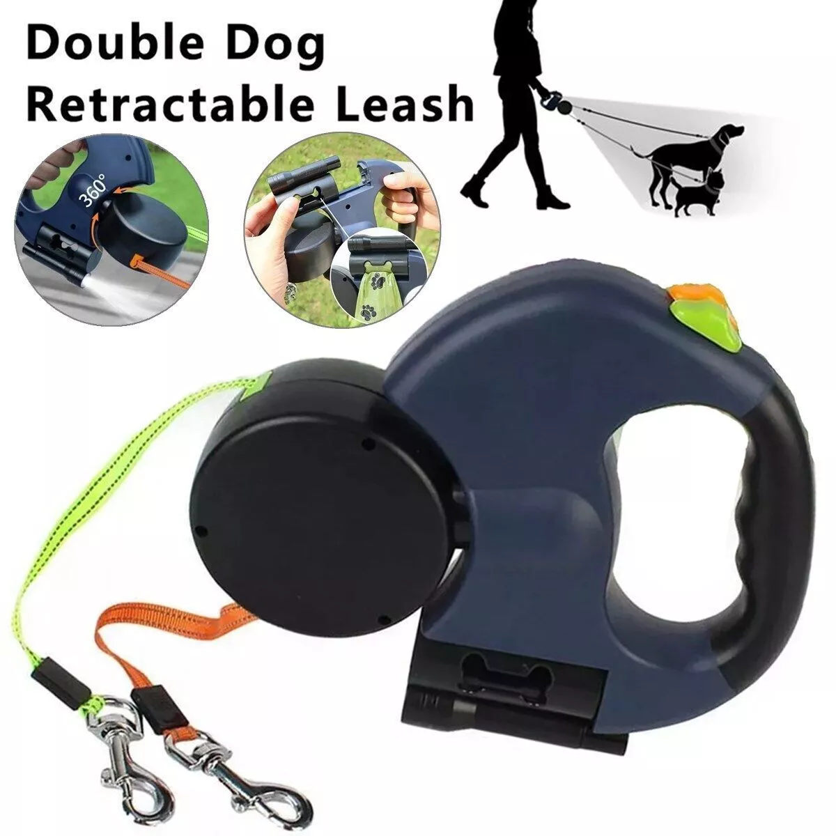 FurHaven Dual Dog Leash — Tangle-Free Retractable Leash for Walking 2 Dogs (Ships from USA)